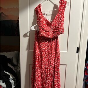 Zara Red Floral Crop top and Skirt Set